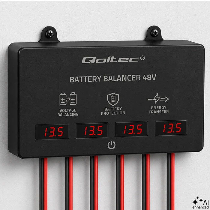Qoltec Balanser napięcia 48V do akumulatorów 4 x 12V | 10A | AGM GEL LiFePO4 | LED