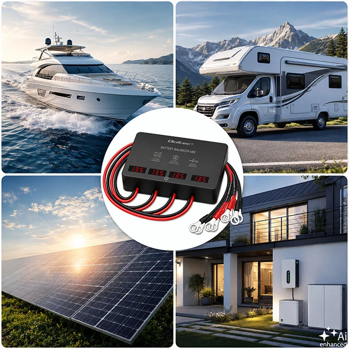 Qoltec Balanser napięcia 48V do akumulatorów 4 x 12V | 10A | AGM GEL LiFePO4 | LED