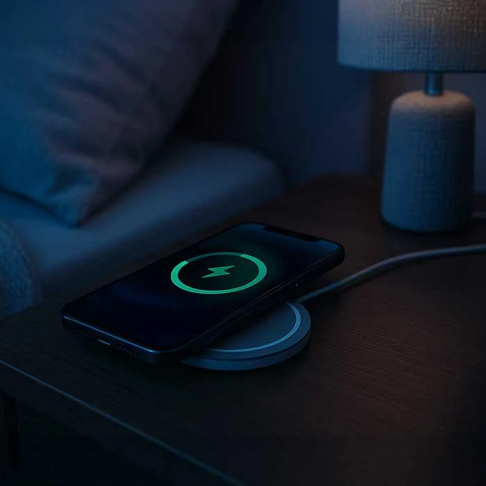 QOLTEC 51840 indukcinio belaidžio įkroviklio žiedas Qualcomm QuickCharge 3.0 10W pilkas