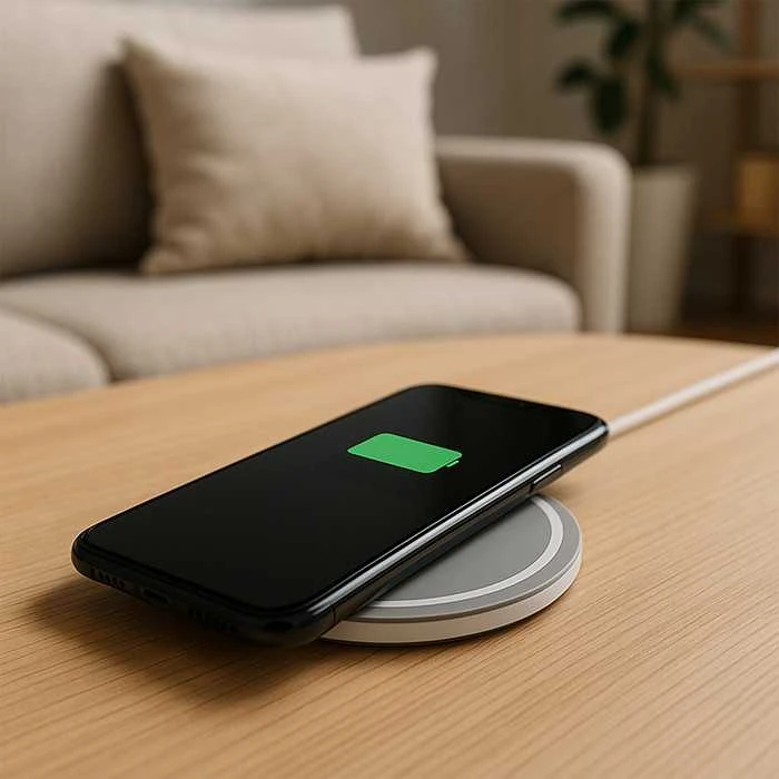 QOLTEC 51840 indukcinio belaidžio įkroviklio žiedas Qualcomm QuickCharge 3.0 10W pilkas