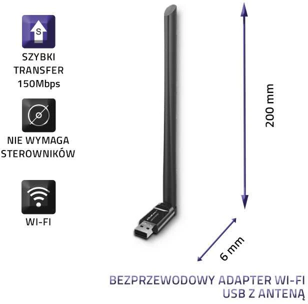 Qoltec belaidis adapteris Wi-Fi USB su antena, 57001