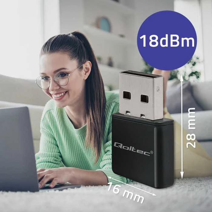 Qoltec 56986 Adapteris NANO WiFi |Standartinis N | USB2.0 | 300 Mbps