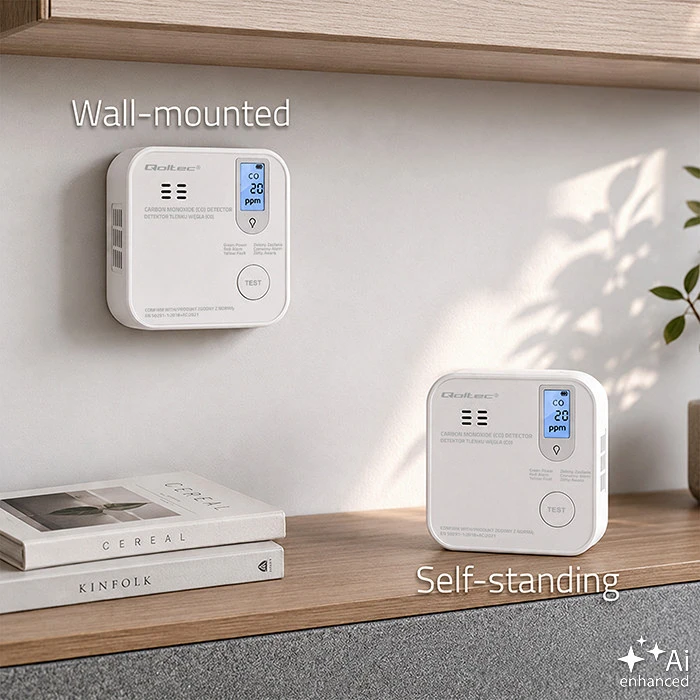 Qoltec 52577 belaidis anglies monoksido (CO) jutiklis su baterija | jutiklio tarnavimo laikas 10 metų | signalizacija 85dB | LED