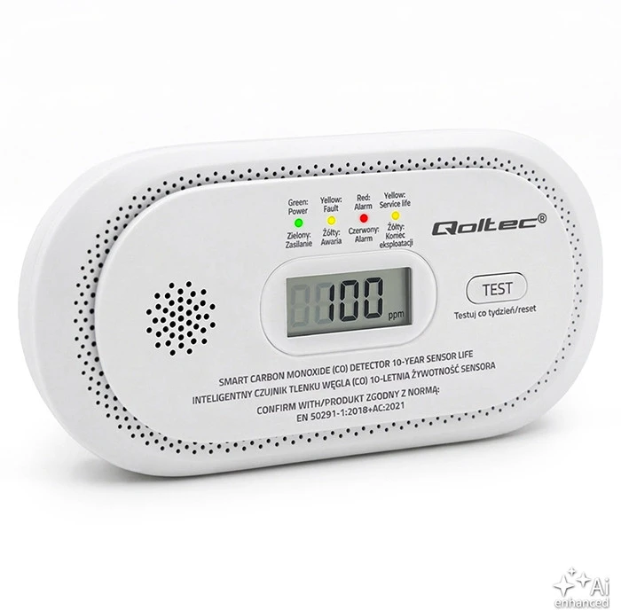 Qoltec Certyfikowany belaidis Czujnik tlenku węgla (czadu) | detektor CO | żywotność sensora 10 lat | alarm 85dB | LCD | Diody LED