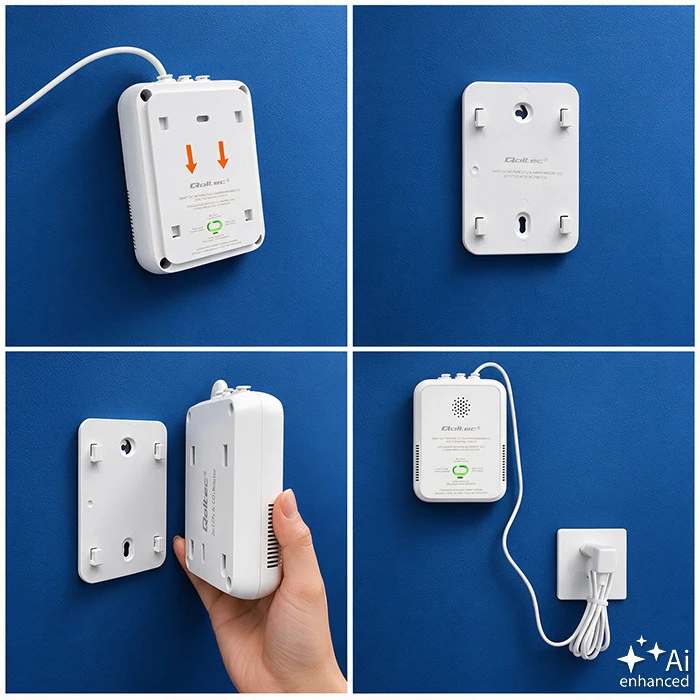 Qoltec 52654 2in1 gamtinių dujų ir anglies monoksido (CO) nuotėkio detektorius | CH4 | CO | NG | Tuya | Wi-Fi | 85 dB signalizacija | LED