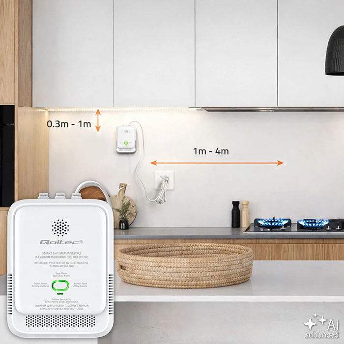 „Qoltec“ sertifikuotas gamtinių dujų ir anglies monoksido (CO) nuotėkio jutiklis | CH4 CO detektorius | 5 metų jutiklio tarnavimo laikas | 85 dB signalizacija | LED