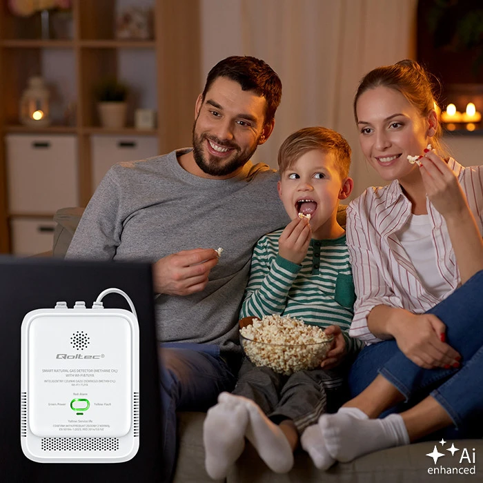 Qoltec 52651 gamtinių dujų nuotėkio jutiklis | CH4 detektorius | NG | Tuya | Wi-Fi | 85dB signalizacija | LED