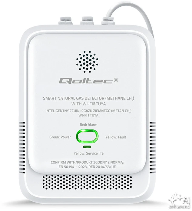 Qoltec 52651 gamtinių dujų nuotėkio jutiklis | CH4 detektorius | NG | Tuya | Wi-Fi | 85dB signalizacija | LED