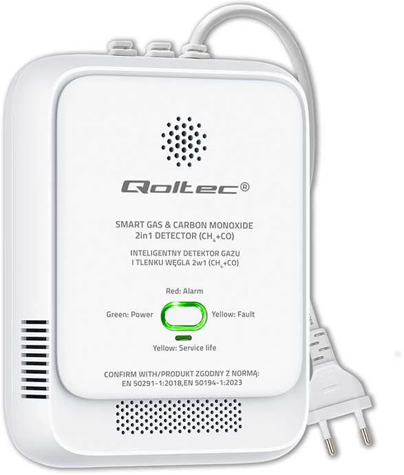 „Qoltec“ sertifikuotas gamtinių dujų ir anglies monoksido (CO) nuotėkio jutiklis | CH4 CO detektorius | 5 metų jutiklio tarnavimo laikas | 85 dB signalizacija | LED