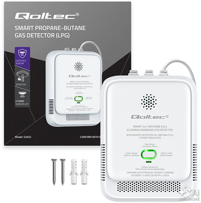 „Qoltec“ sertifikuotas gamtinių dujų ir anglies monoksido (CO) nuotėkio jutiklis | CH4 CO detektorius | 5 metų jutiklio tarnavimo laikas | 85 dB signalizacija | LED