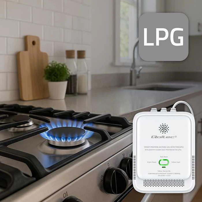 Qoltec Propano-butano dujų nuotėkio jutiklis LPG su 85dB aliarmu ir LED