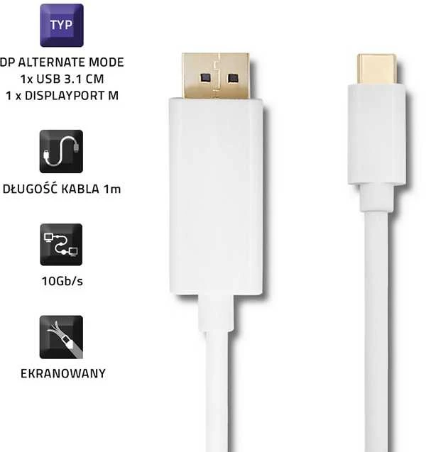 QOLTEC 50412 Qoltec DisplayPort alternatyvus režimas USB 3.1 CM / DisplayPort M 4Kx2K 1m
