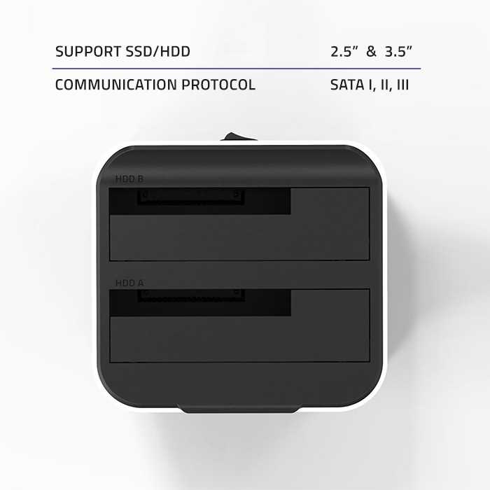 Qoltec 50309 HDD SSD 2,5" 3,5" prijungimo stotelė | SATA III | USB 3.0 | Super greitis 5Gb/s | su klonavimo funkcija