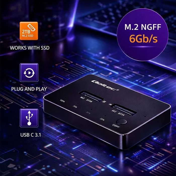 QOLTEC 50310 Drive Docking Station 2x SSD M.2 SATA / NGFF / USB Type C