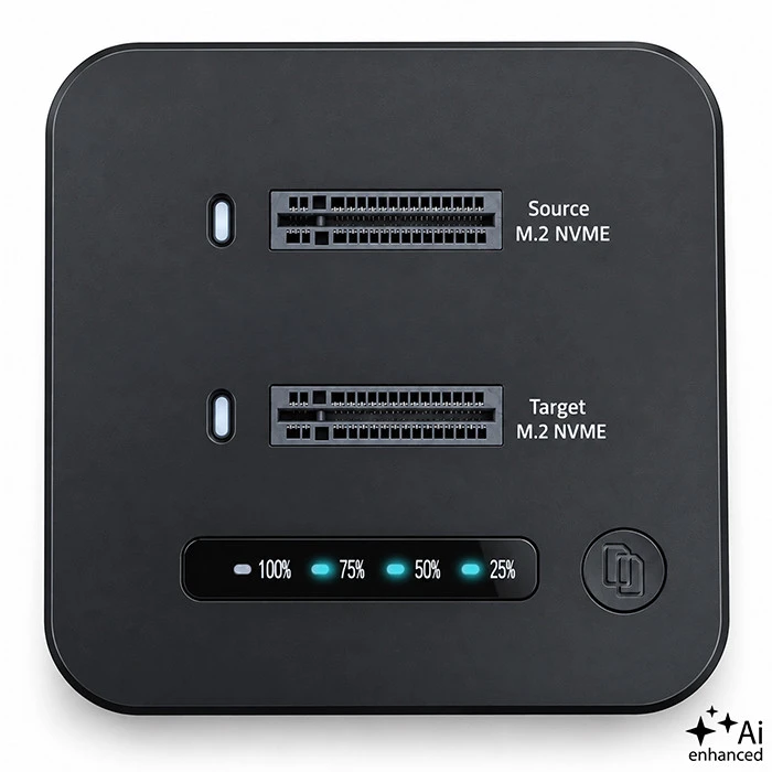 Qoltec Doko stotelė dysków SSD M.2 NVMe | PCIe | DUAL 2 x 8TB | USB-C 3.2 | 10Gb/s | klonowanie offline