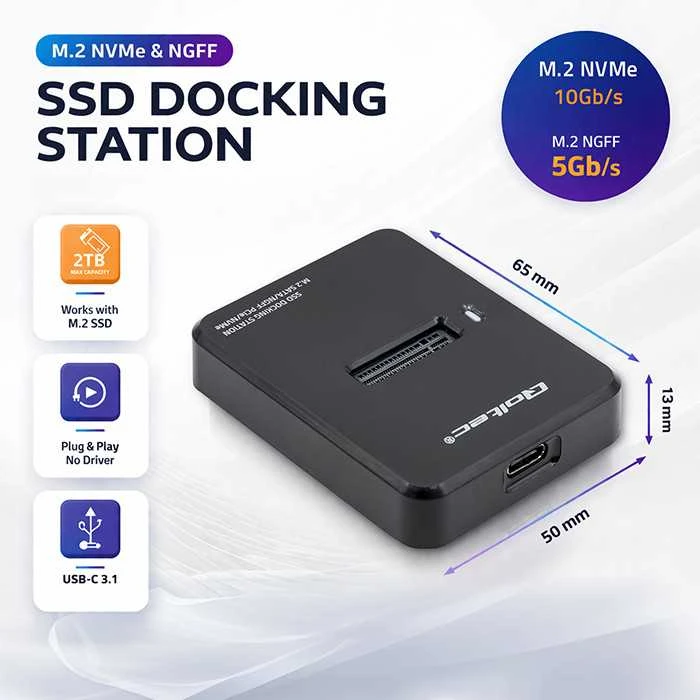 QOLTEC 50313 prijungimo stotelė SSD M.2 SATA PCIe NGFF NVMe USB 3.1