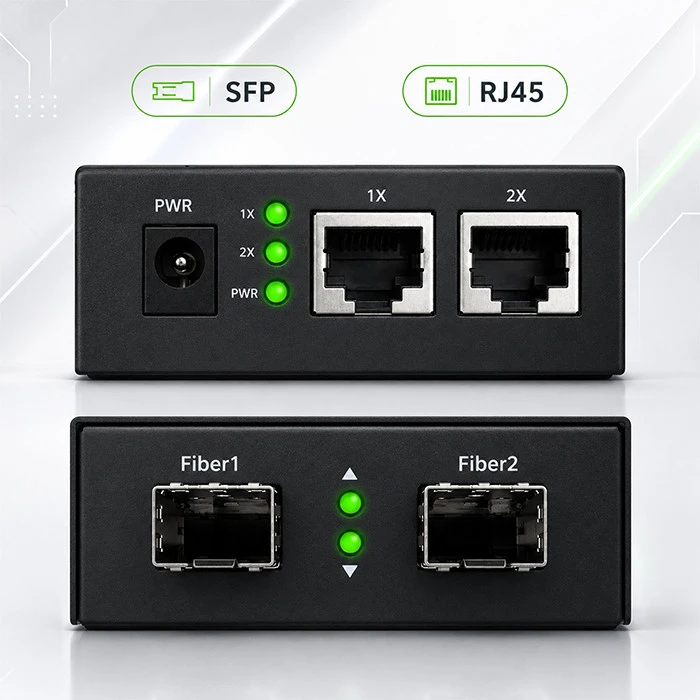 Šakotuvas Qoltec Dwukierunkowy Media Konwerter SWITCH Ethernet 2x RJ45 2x SFP| 1000Mb/s | 5V