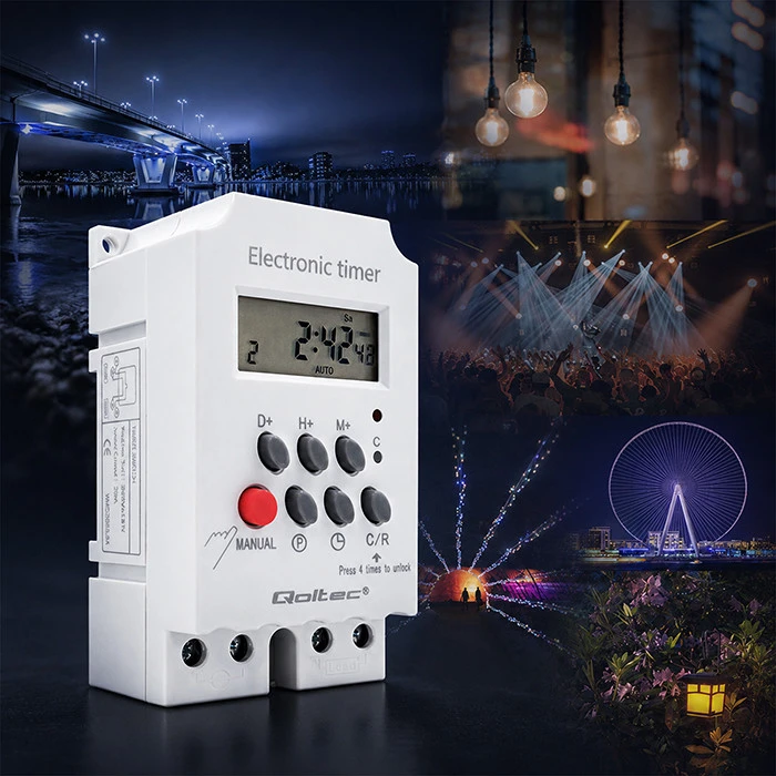 QOLTEC 50629 Elektroninis laikmatis PC0629 DIN bėgiui / LCD