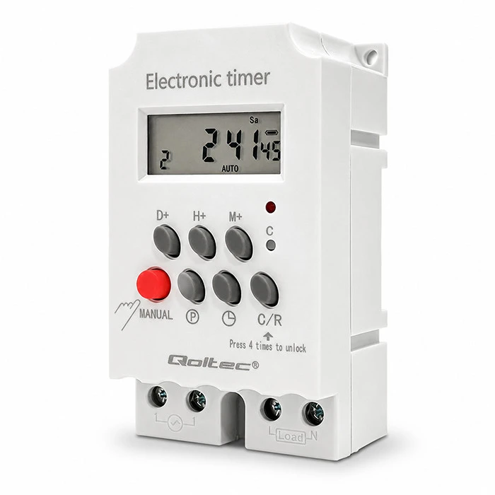 QOLTEC 50629 Elektroninis laikmatis PC0629 DIN bėgiui / LCD