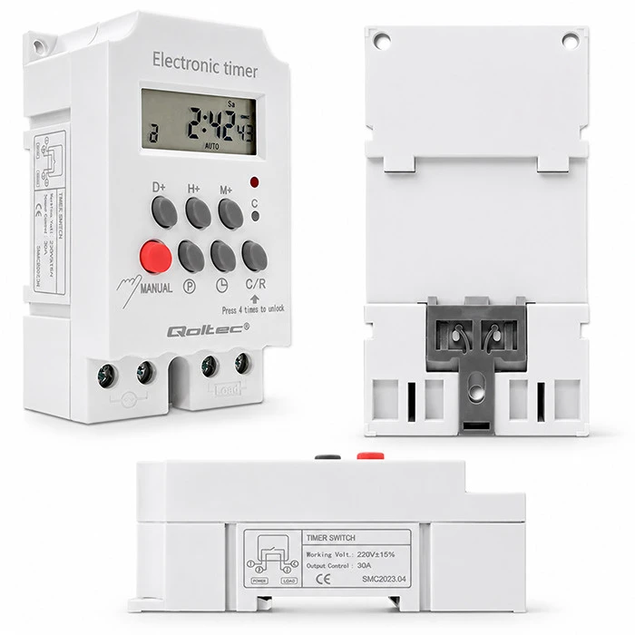 QOLTEC 50629 Elektroninis laikmatis PC0629 DIN bėgiui / LCD