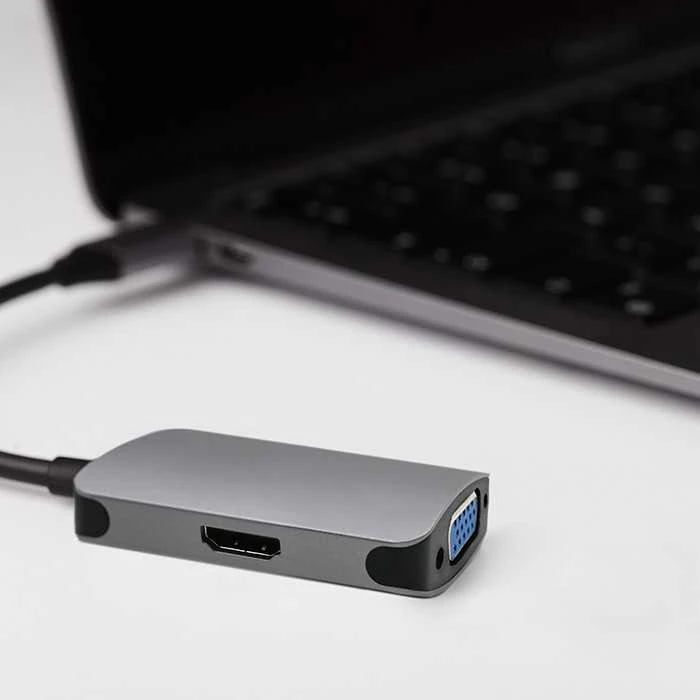 Qoltec USB-C į HDMI ir VGA adapteris jungties vaizdas