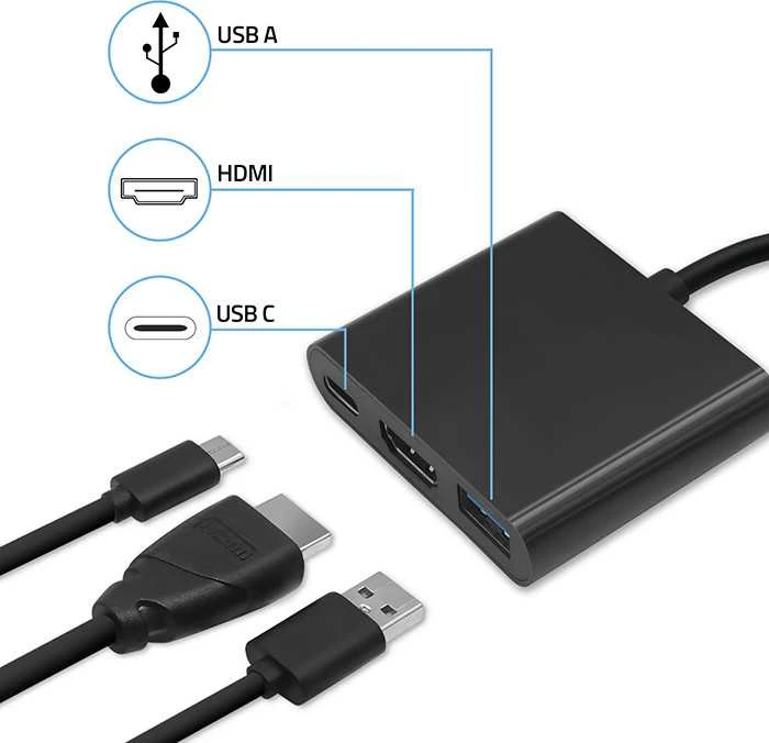 QOLTEC 50430 Qoltec Adapteris USB 3.1 typC Male / HDMI AF + USB AF + USB 3.1 typC juodas