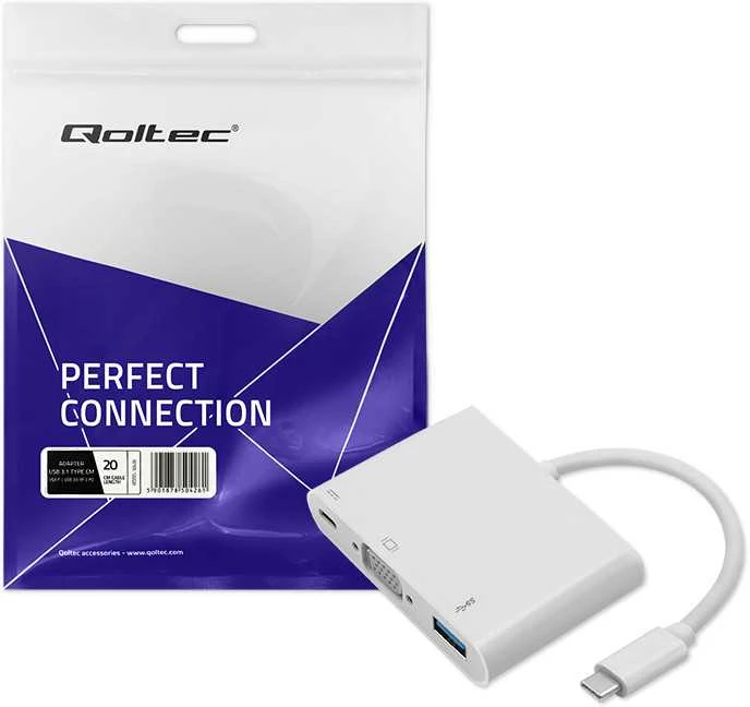 QOLTEC 50426 Qoltec Adapteris USB 3.1 typC Vyriškas / VGA F + USB 3.0 + USB 3.1 typC