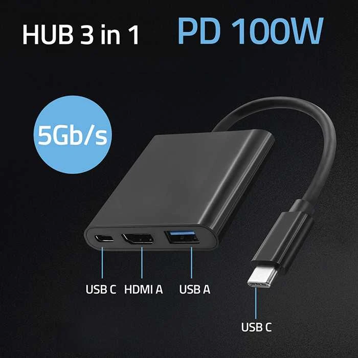 QOLTEC 50430 Qoltec Adapteris USB 3.1 typC Male / HDMI AF + USB AF + USB 3.1 typC juodas