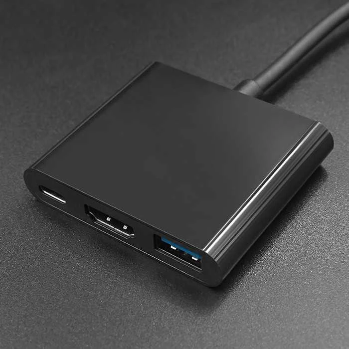 QOLTEC 50430 Qoltec Adapteris USB 3.1 typC Male / HDMI AF + USB AF + USB 3.1 typC juodas