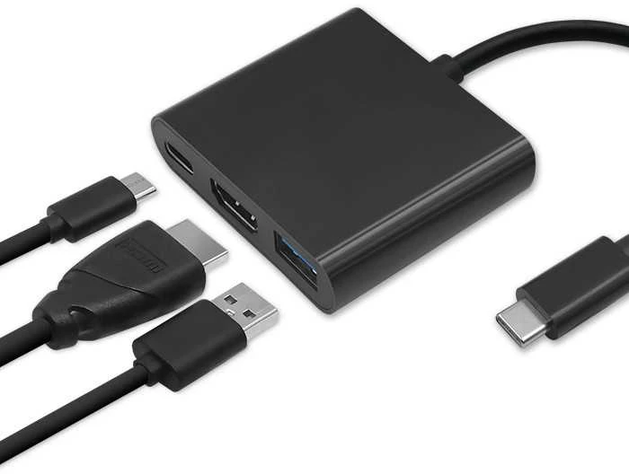 QOLTEC 50430 Qoltec Adapteris USB 3.1 typC Male / HDMI AF + USB AF + USB 3.1 typC juodas