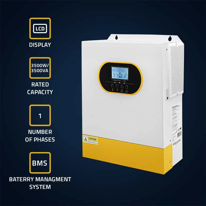 Qoltec Hybrid Off-Grid saulės keitiklis 3,5kVA| 3,5 kW | 100A | MPPT | LCD | BMS | Sine