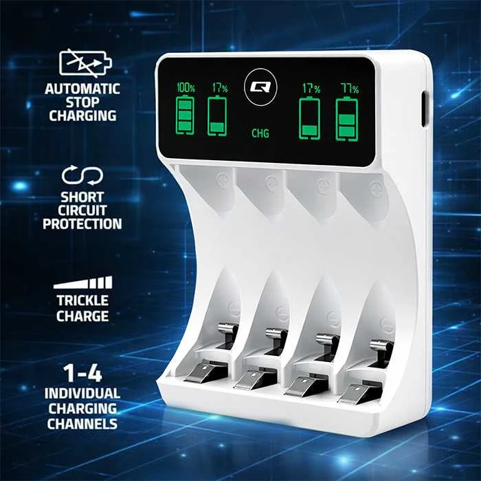 Ni-MH/Ni-Cd akumuliatorių įkroviklis – AA ir AAA – Qoltec 50848