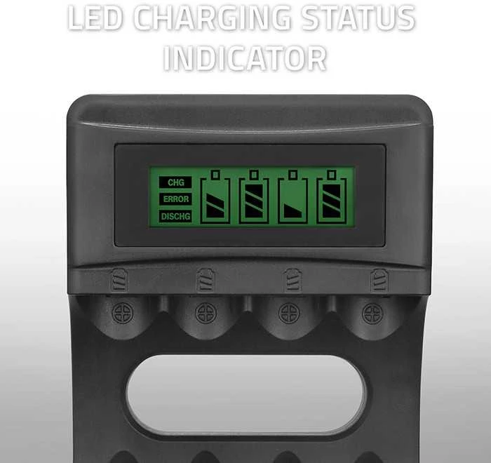 Qoltec Ni-MH AAA AA baterijų įkroviklis su LCD ir USB kabeliu