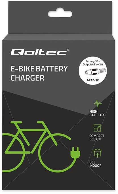 Qoltec greitas įkroviklis elektriniam dviratiui 36V 42V 2A GX12-3Pin su maitinimo kabeliu