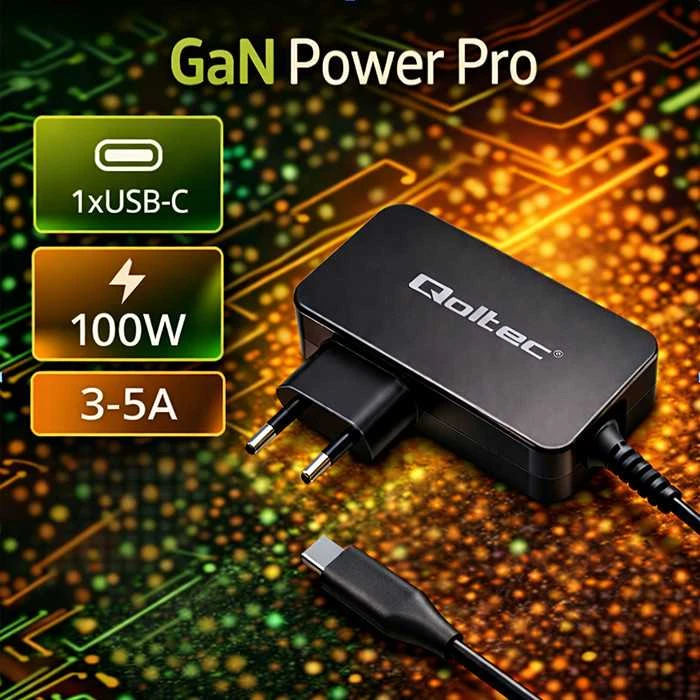 Įkroviklis - Qoltec 52388 GaN 100W USB-C Juodas