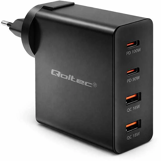 Adapteris Įkroviklis gan power pro 2xusb-c 2xusb 130w 5-20v 1.5-5a pd juodas Qoltec