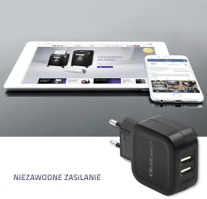 Qoltec 12W 5V 2,4A dviejų USB prievadų sieninis įkroviklis
