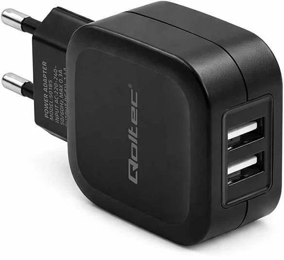 QOLTEC 50185 kintamosios srovės adapteris 12W 5V 2,4A 2xUSB