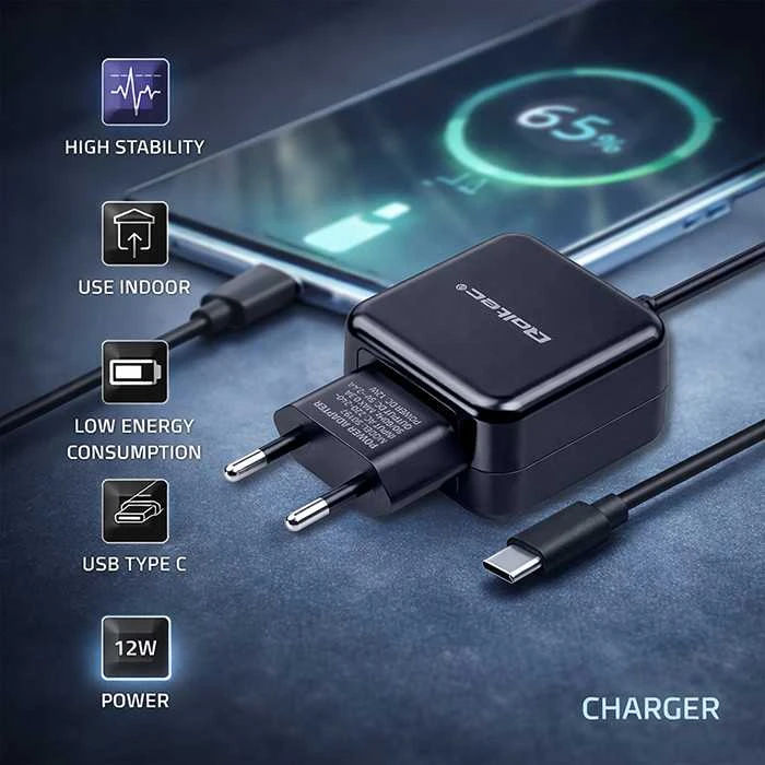 QOLTEC ikroviklis 12W 5V 2.4A USB tipa C juodas