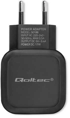 Qoltec Įkroviklis jungiama į tinklą 17W | 5V | 3.4A | 2xUSB + kabelis USB typC