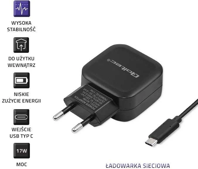 Qoltec Įkroviklis jungiama į tinklą 17W | 5V | 3.4A | 2xUSB + kabelis USB typC