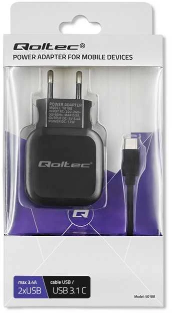 Qoltec 17W įkroviklis USB-C pakuotėje