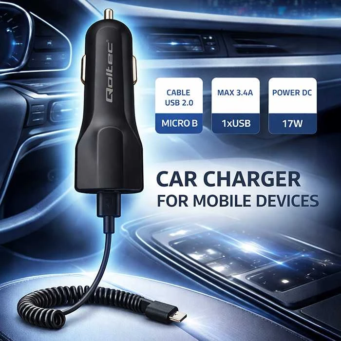 QOLTEC 50143 Automobilinis įkroviklis 12V-24V 5V/3.4A USB + mikro USB