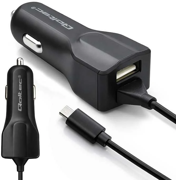 QOLTEC 50143 Automobilinis įkroviklis 12V-24V 5V/3.4A USB + mikro USB