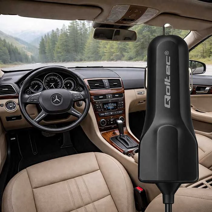 QOLTEC 50143 Automobilinis įkroviklis 12V-24V 5V/3.4A USB + mikro USB