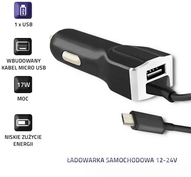 QOLTEC 50143 Automobilinis įkroviklis 12V-24V 5V/3.4A USB + mikro USB