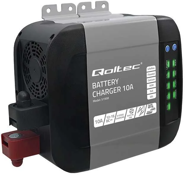 QOLTEC 51958 Smart Monolith įkroviklis LiFePO4 AGM GEL SLA akumuliatoriams / 10A / 12V