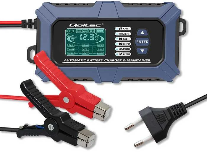 Qoltec Intelektualus mikroprocesorius kroviklis su akumuliatoriaus testeriu ir 12V remonto funkcija | 6A | LCD | AGM LiFePO4 GEL akumuliatoriaus įkroviklis