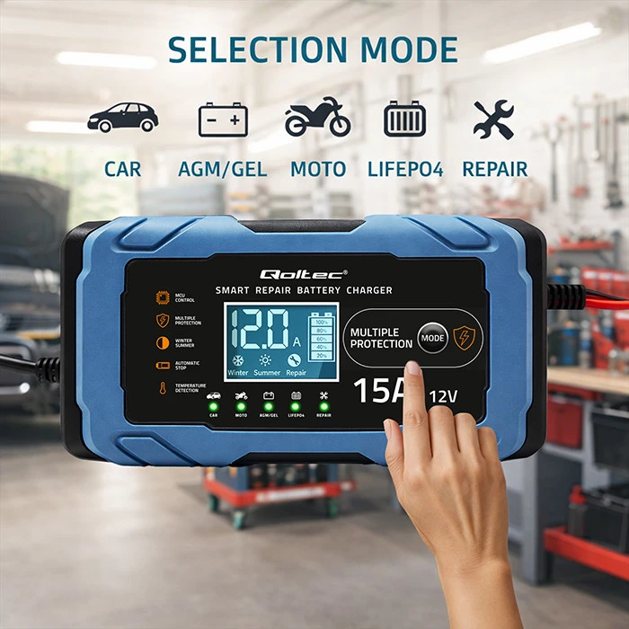 Qoltec mikroprocesorinė 12V 15A įkroviklio stotelė