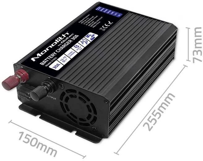 QOLTEC 51955 Smart Monolith įkroviklis LiFePO4 AGM GEL SLA akumuliatoriams / 30A / 12V